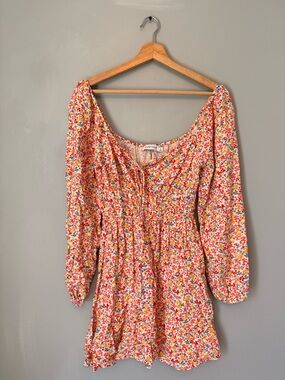 JustFab Orange and cream Floral Tie-Front Mini Dress